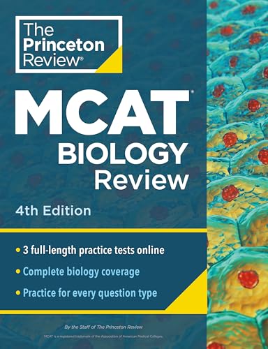 The Princeton Review MCAT Biology Review 4th Edition textbook cover with microscopic cell imagery.