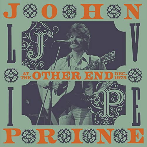John Prine album cover: portrait of Prine playing guitar, colorful design.