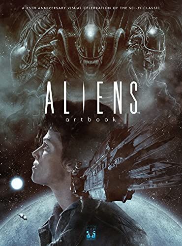 Aliens artbook cover featuring Xenomorphs, Ellen Ripley, and a spaceship against a starry background.