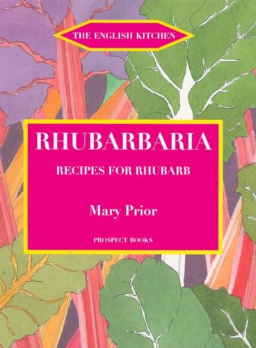 Book cover: “Rhubarbaria” with rhubarb stalks and green leaves.