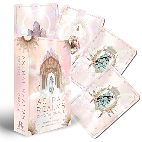 Pink oracle card deck with crystal imagery and gold foil accents.