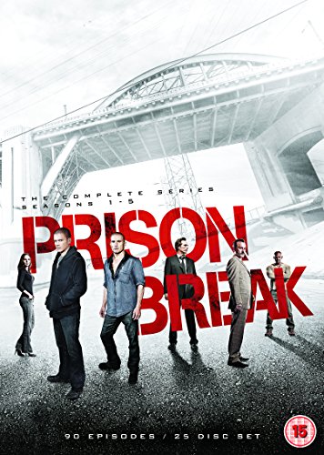 DVD cover art for Prison Break seasons 1-5 featuring the cast under a bridge.