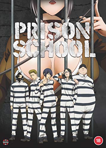 “Prison School” DVD cover featuring anime characters behind bars.