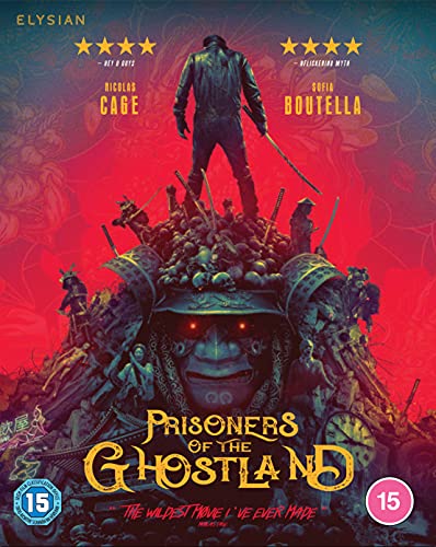 Prisoners of the Ghostland" Blu-ray cover featuring Nicolas Cage in a post-apocalyptic scene.