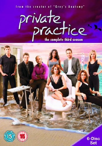 "Private Practice Season 3 DVD cover featuring main characters in a flooded setting."