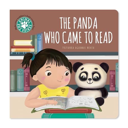 Book cover: girl reading with a panda, stacked books visible.