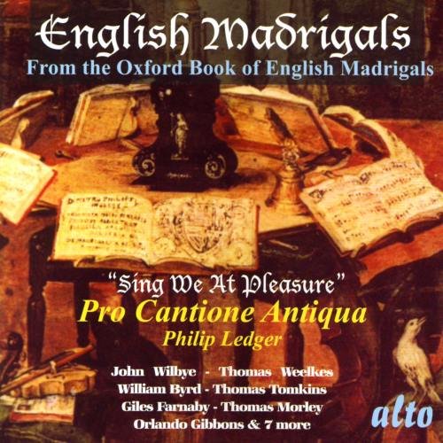 CD cover for "English Madrigals" featuring sheet music and a lute.