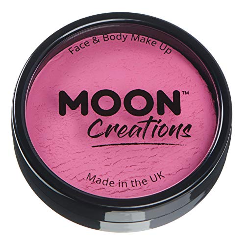A round black container filled with bright pink face and body paint.