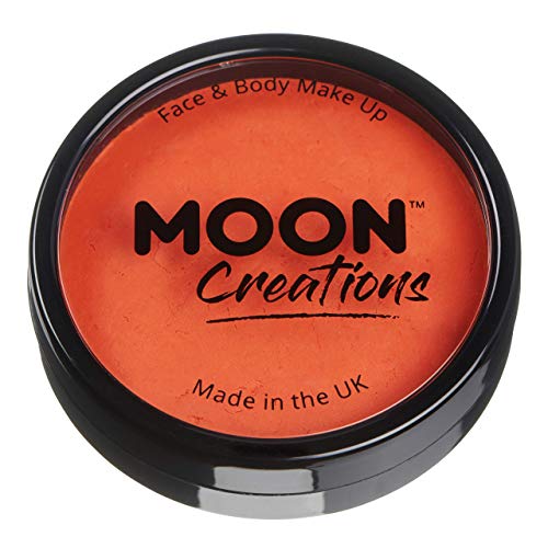 Round black container of dark orange face and body paint by Moon Creations.