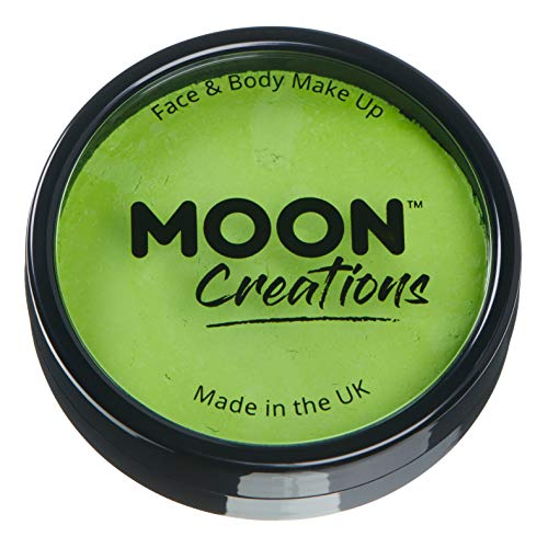 Round black pot of light green face and body paint.