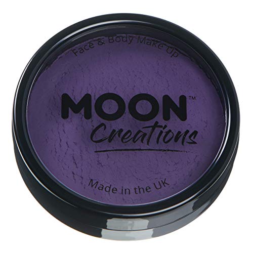 A round black container of purple face and body paint with Moon Creations branding.