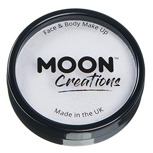 Round black pot of white face and body paint by Moon Creations.