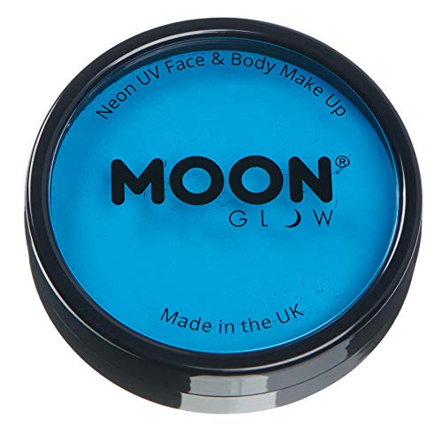 Bright blue circular pot of Moon Glow neon face and body paint.