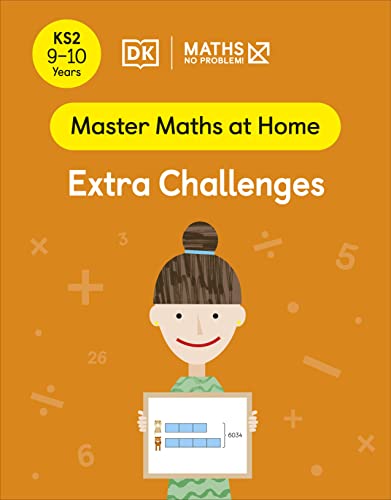 Orange book cover with a girl holding a math worksheet, ages 9-10.