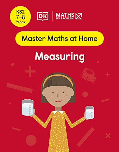 Red book cover with girl holding measuring cups, maths tools illustrated.