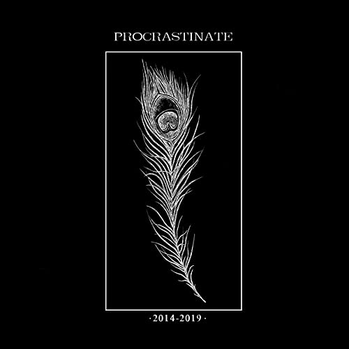 Black album cover with a white sketch of a peacock feather.