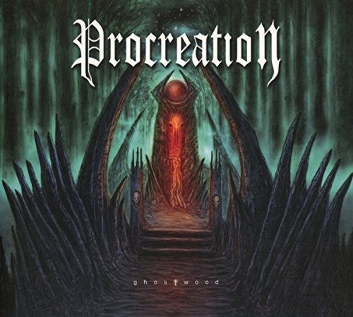 Dark fantasy album cover with a glowing red monolith and skeletal throne.