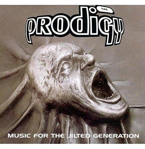 Album cover for The Prodigy’s “Music for the Jilted Generation,” featuring a sculpted face.