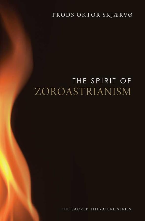 Book cover: “The Spirit of Zoroastrianism” with a flame design.