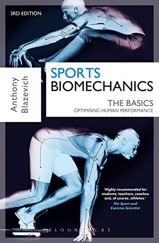 Book cover for "Sports Biomechanics" showing human anatomy diagrams and athletes.