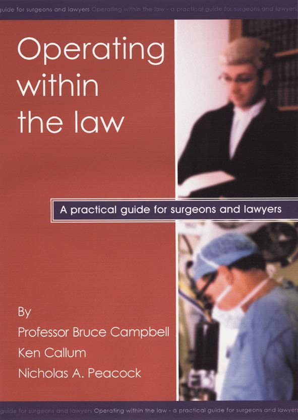 Book cover: "Operating Within the Law," a guide for surgeons and lawyers.