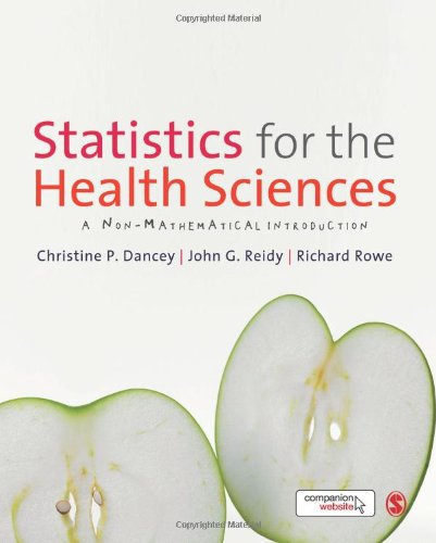 Book cover with title "Statistics for the Health Sciences" and sliced pears at the bottom.
