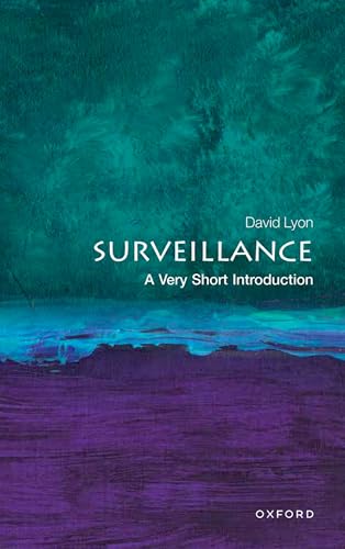 Book cover with abstract teal and purple brushstrokes and the title Surveillance.
