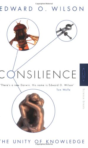 Book cover for Consilience by Edward O. Wilson featuring a fly, calipers, and sculpture.