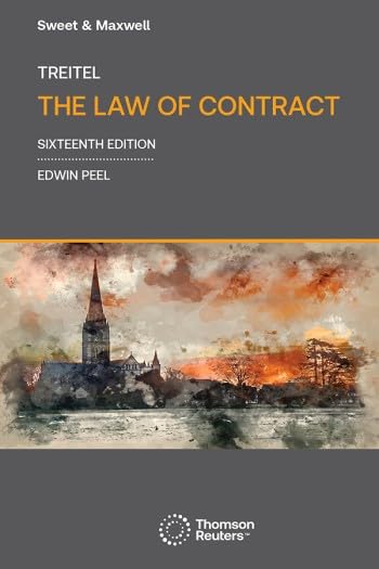 Book cover for Treitel on the Law of Contract featuring a watercolor cathedral illustration.