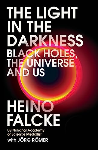 Book cover: "The Light in the Darkness" with a red and orange cosmic design.