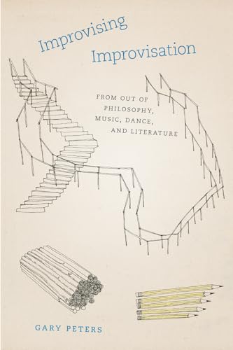 Book cover with sketched stairs, pencils, and musical instrument reeds.