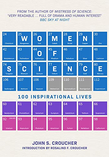 Book cover: "Women of Science" with a periodic table design and purple text.