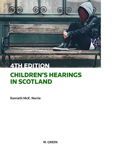 Book cover: "Children's Hearings in Scotland," 4th edition, with a person on a bench.