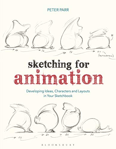 Book cover: “Sketching for Animation” with sketched animal forms.
