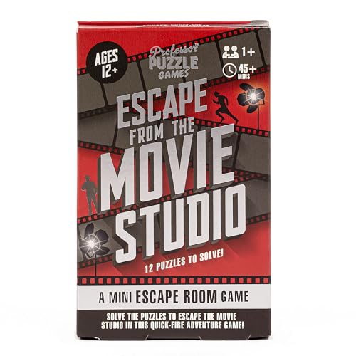 Professor Puzzle Escape from the Movie Studio game box with red and black design.
