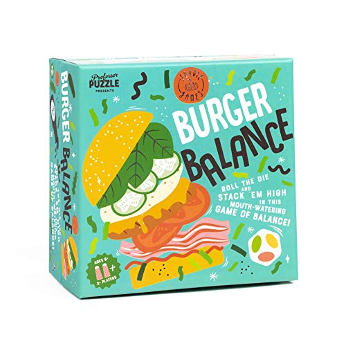 Box for "Burger Balance" game featuring a colorful illustrated burger stack.