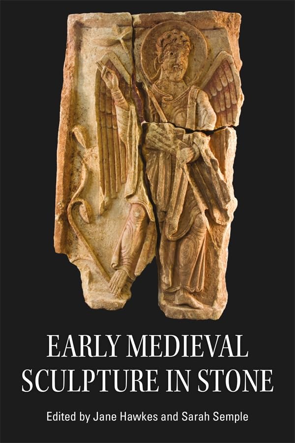 Stone relief carving of an angel, book cover for “Early Medieval Sculpture.”