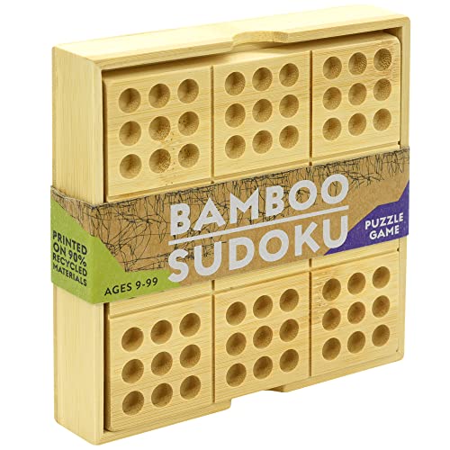 Bamboo Sudoku puzzle game with wooden tiles and a cardboard band.