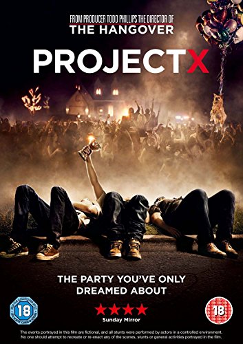 DVD cover for Project X showing people partying with a dog held by balloons.
