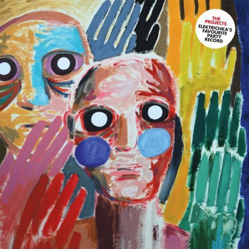 Vinyl record cover with abstract painting of two faces and colorful brushstrokes.