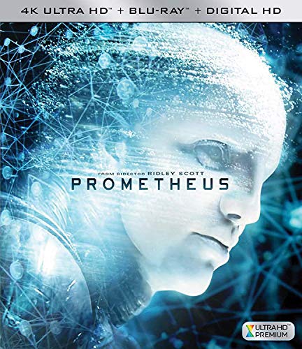 "Prometheus" 4K Ultra HD Blu-ray case featuring a futuristic humanoid head with circuitry details.
