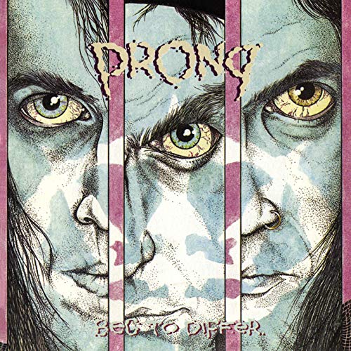 Album cover art showing a stylized, fragmented face behind purple bars with Prong text.