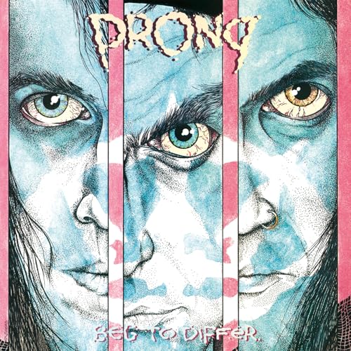 Album cover: split face portrait with intense blue and yellow eyes.
