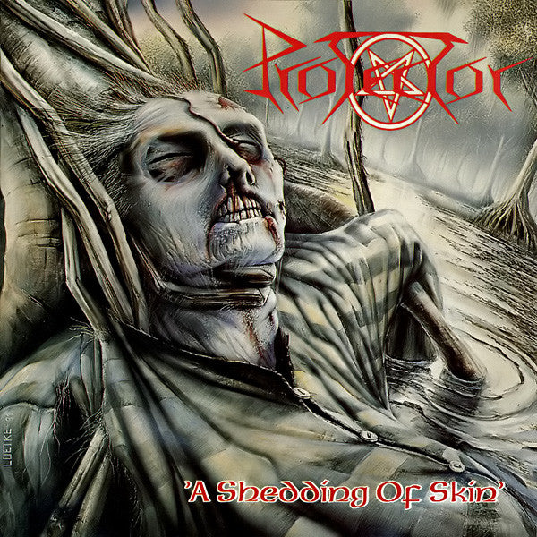 Album cover for "A Shedding Of Skin" featuring disturbing, surreal artwork.