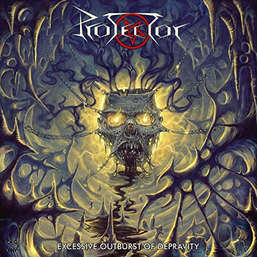 Album cover for Protector’s “Excessive Outburst of Depravity” featuring a skull.