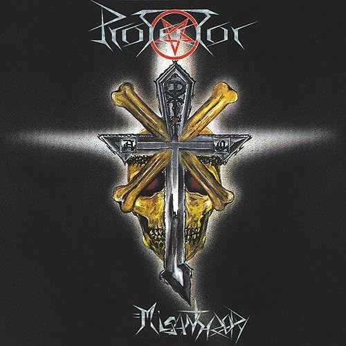 Album cover for Protector’s “Misanthropy” featuring a skull and crossbones.