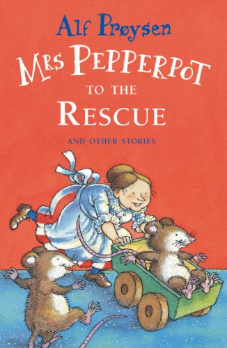 Red book cover with Mrs. Pepperpot and mice pulling a wagon.