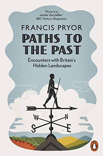 Book cover: walking figure, compass, rolling hills, and title "Paths to the Past".