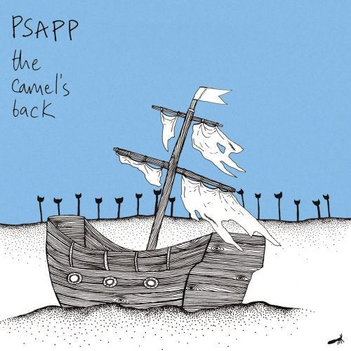 Hand-drawn illustration of a ship beached on a dotted shore.