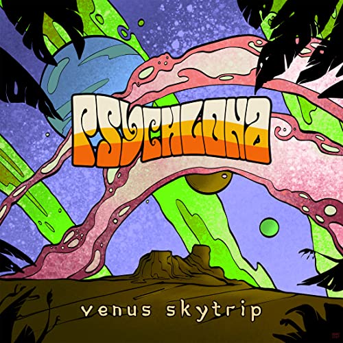 Psychedelia album cover with swirling colors, plants, and the band name "Psychlona".